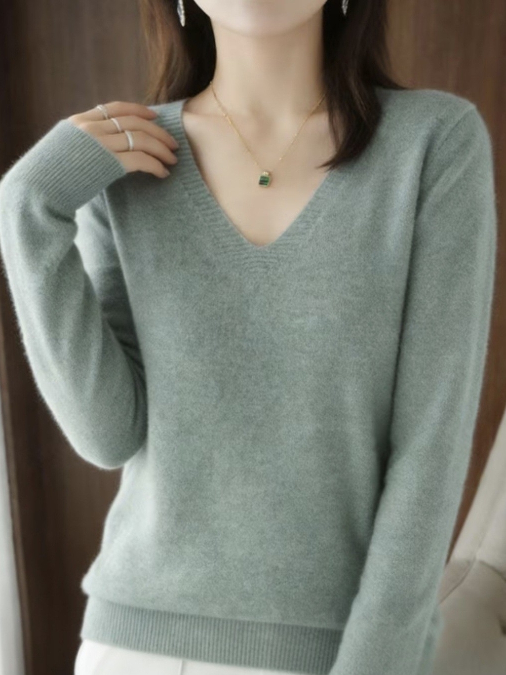Super Soft V-Neck Sweater in Seafoam Green